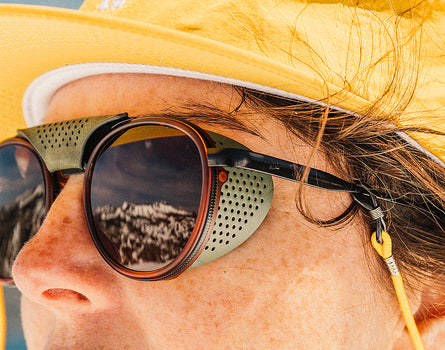 close up of girl wearing sunski strada sunglasses