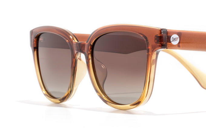sunski polarized sunglasses miho sunset sepia close up three quarter angle