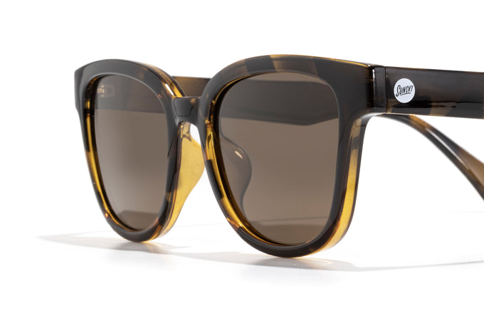 sunski polarized sunglasses miho tortoise amber close up three quarter angle