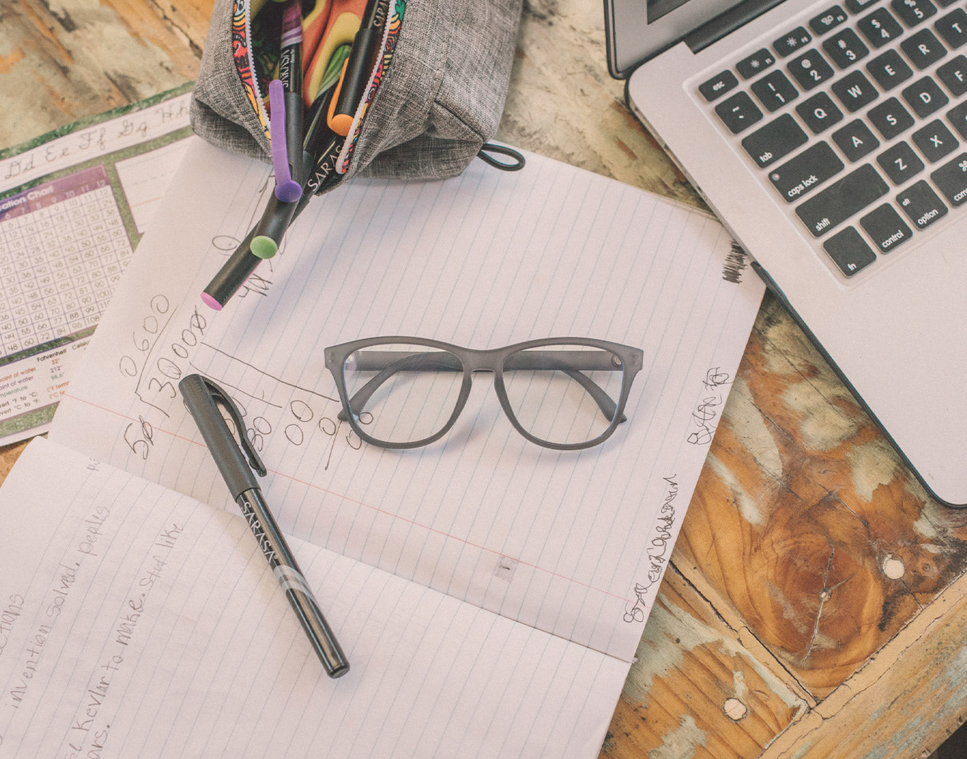 sunski mini headland bluelight glasses on a desk