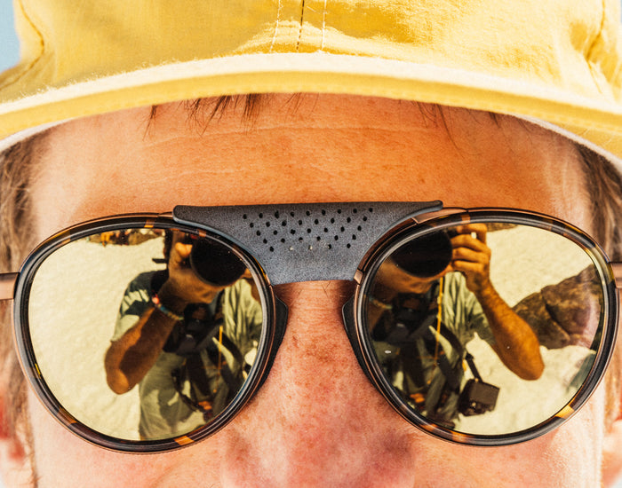 STORY close up of sunski strada spruce centerpiece on stada tortoise gold