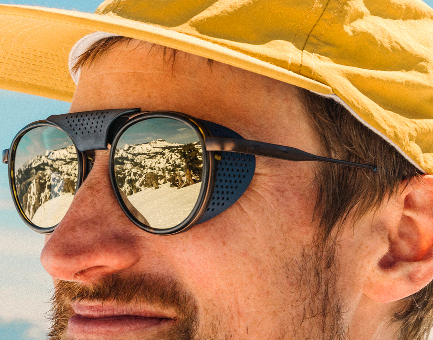 sunski strada side shields on sunglasses on a mans face