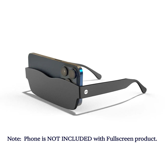 Black virtual reality headset on a white background with text indicating phone is not included.