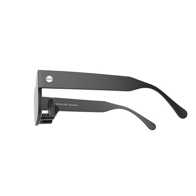 Black 3D glasses on a white background