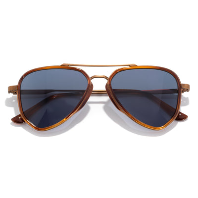 Astra - Caramel Midnight - Aviator sunglasses with brown frame and dark lenses on a white background