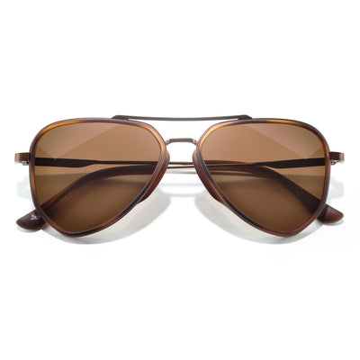 Astra - Tortoise Amber - Brown sunglasses with a gold frame on a white background