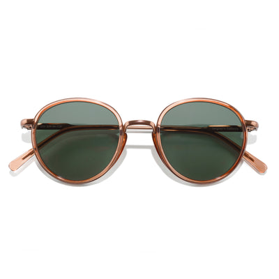 Baia - Copper Forest - Sunglasses with rose gold frame and dark lenses on a white background