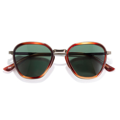 Bernina - Caramel Forest - Sunglasses with tortoiseshell frame and green lenses on a white background