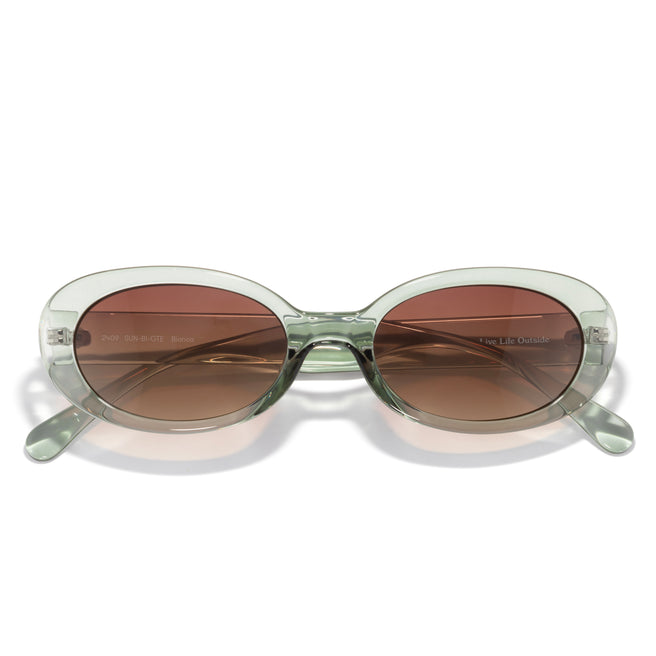 green sunglasses on white background