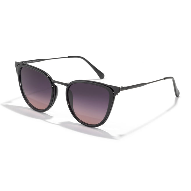 Black cateye sunglasses with gradient lenses on a white background