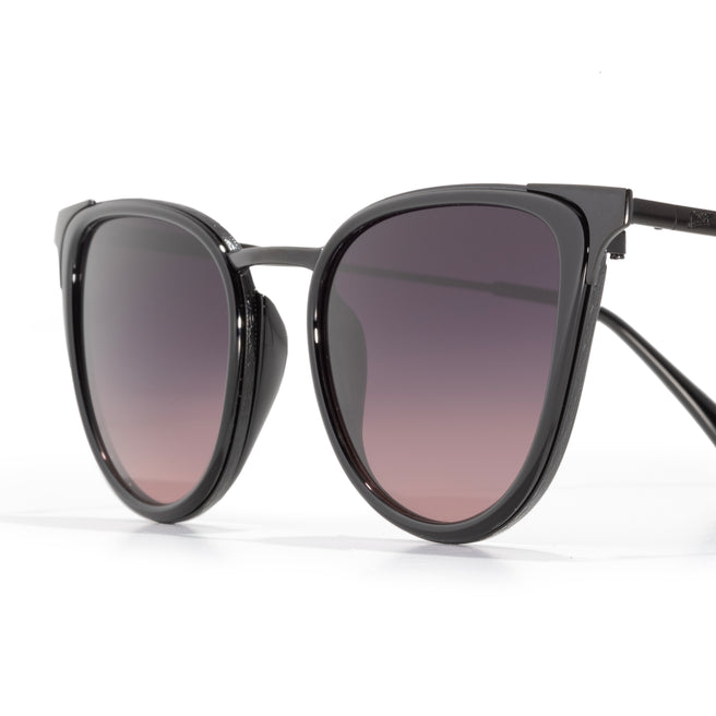 Black cat-eye sunglasses with gradient lenses on a white background