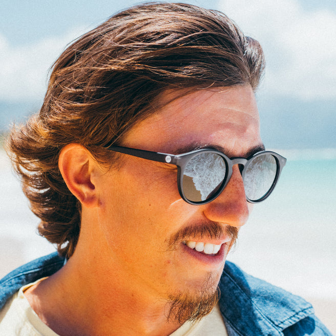 Man wearing sunglasses with a blurred natural background