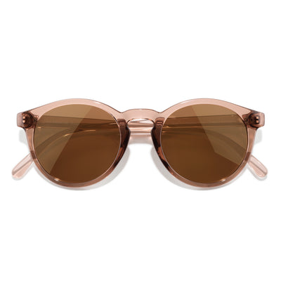 Dipsea - Dusk Bronze - Round sunglasses with rose gold frame and brown lenses on a white background