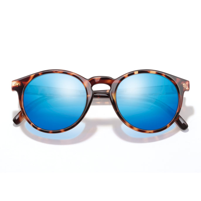 Dipsea - Tortoise Aqua - Sunglasses with tortoiseshell frame and blue lenses on a white background