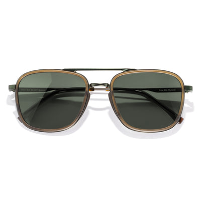 Estero - Olive Forest - Sunglasses with gold frame and dark lenses on a white background
