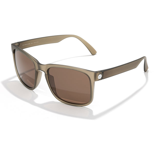 Brown sunglasses with a reflective surface on a white background