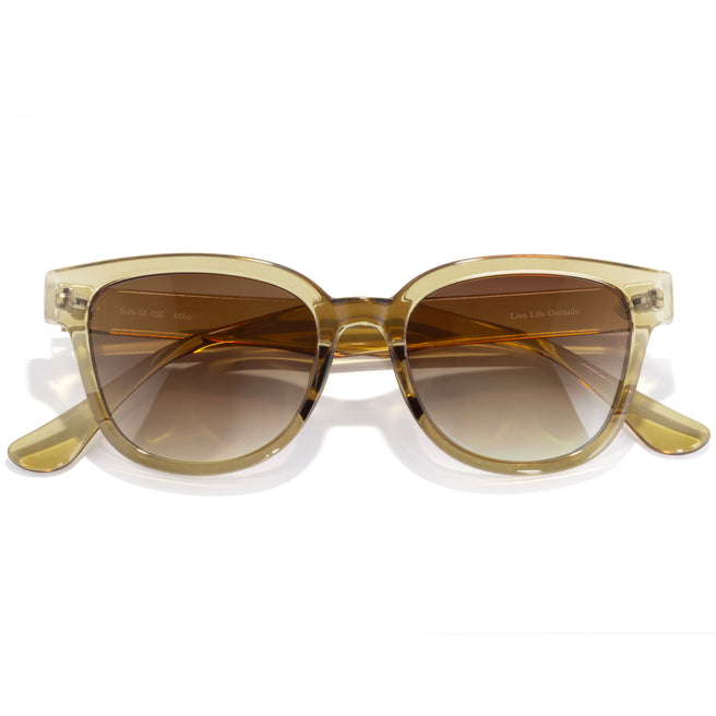Brown sunglasses with a gradient lens on a white background