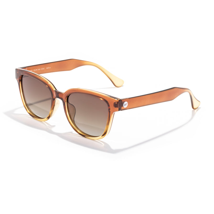 Sunglasses with brown frame and lenses on a white background