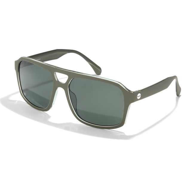 Sunglasses with a metallic frame on a white background