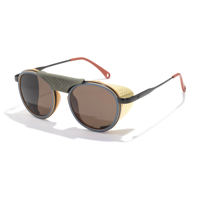 Sunglasses with a unique frame design on a white background