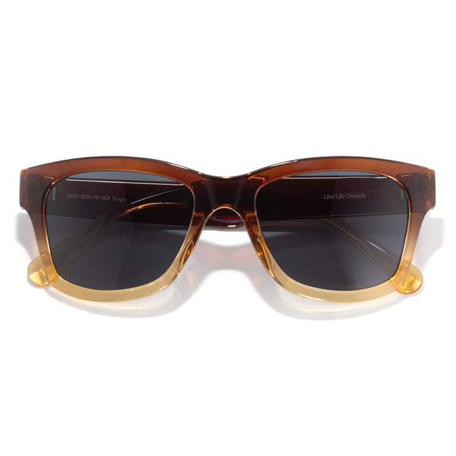 front view of brown gradient sunglasses with slate lens