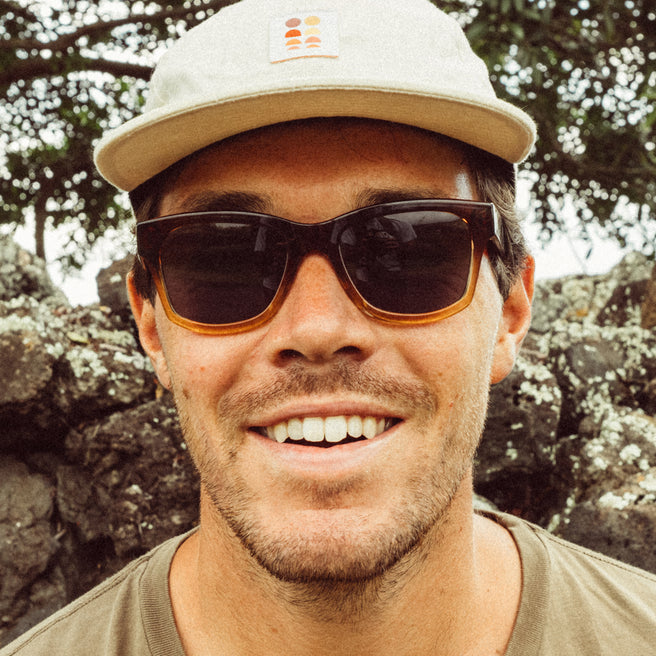 man wearing gradient sunglasses and a hat