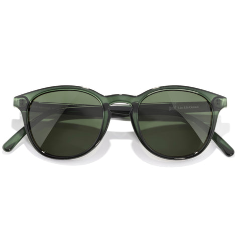 Green sunglasses with a white background