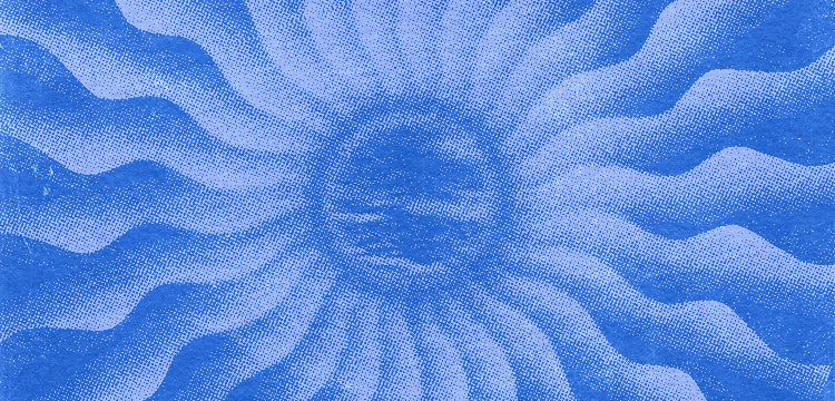 Blue circular pattern with wavy lines