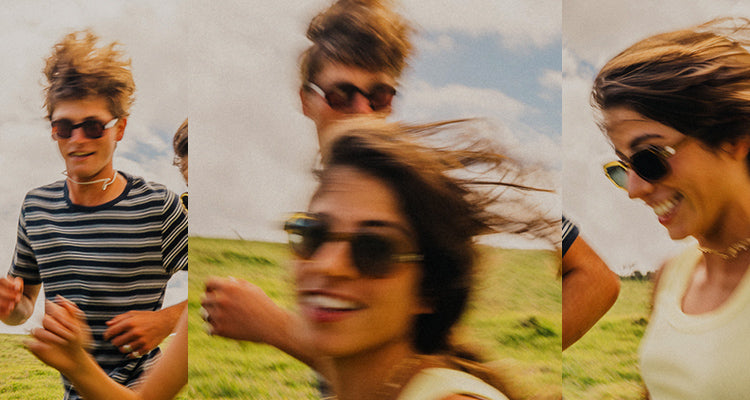 man and woman wearing wild eyes collection sunglasses in field
