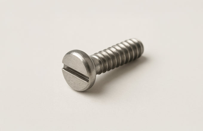 Metal screw on a light gray background