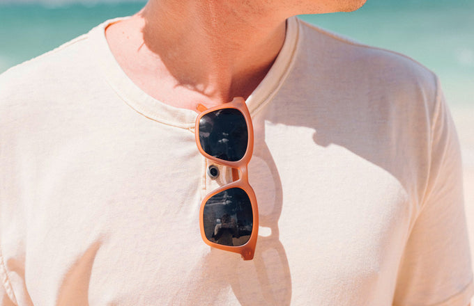 sunski moraga rust slate sunglasses on shirt