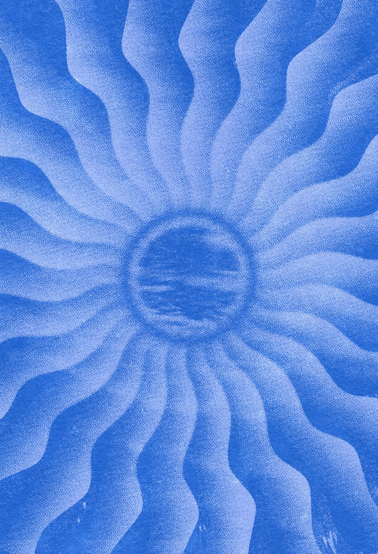 blue abstract pattern with concentric circles and wavy lines