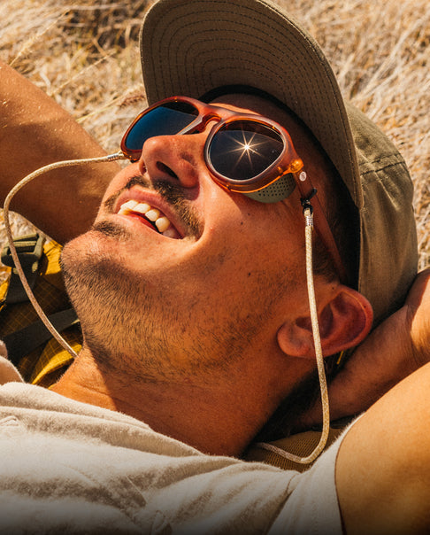 Man wearing a wide-brimmed hat and sunglasses outdoors