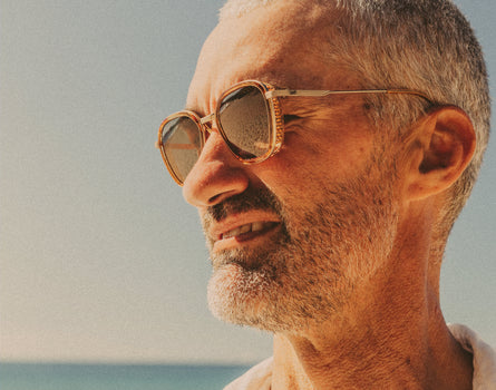 profile of man wearing sunski bernina sunglasses