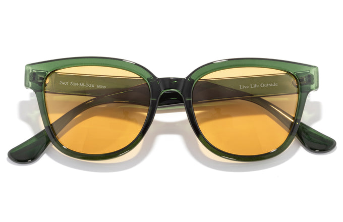 sunski polarized sunglasses miho deep green amber front angle
