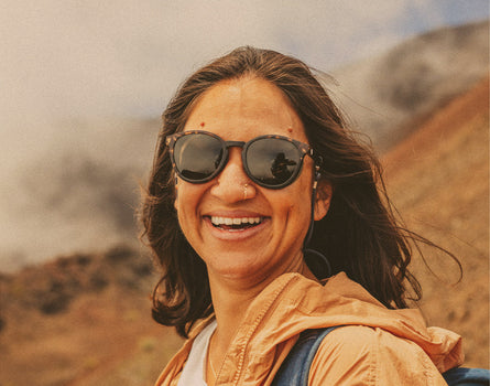 woman laughing wearing sunski tera sunglasses
