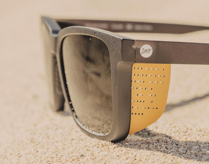 STORY sunski couloir sun shields close up on a pair of couloir sunglasses