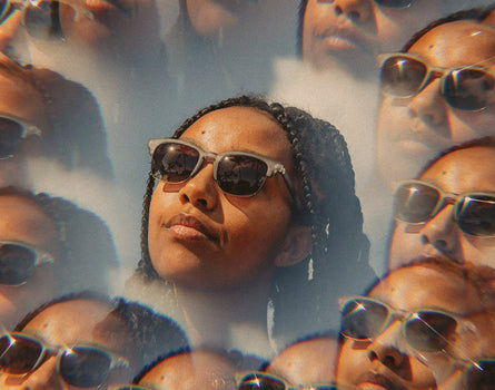 kaleidoscope shot of girl wearing sunski cambria sunglasses