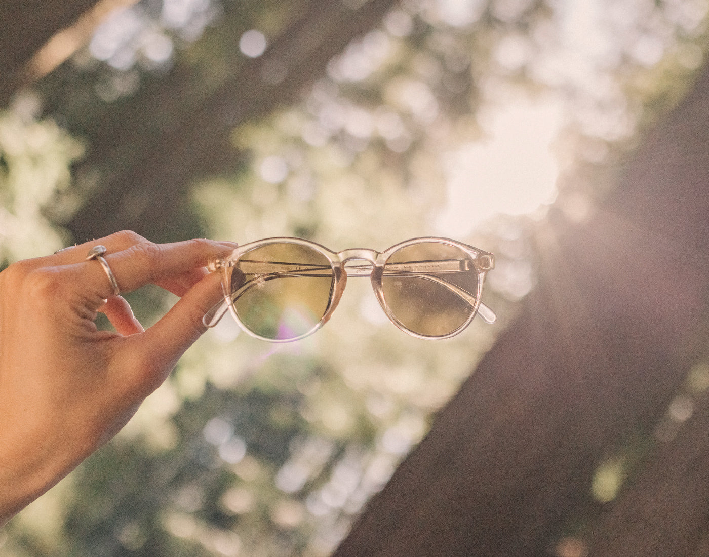 hand holding sunski dipsea sunglasses in the sunshine