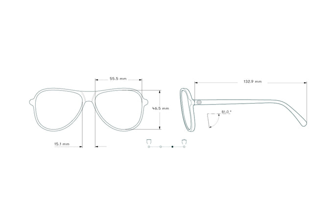 sunski foxtrot black bronze measurement sketch