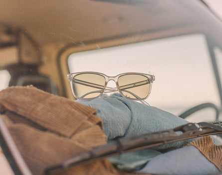 sunski ventana sunglasses on a car dashboard