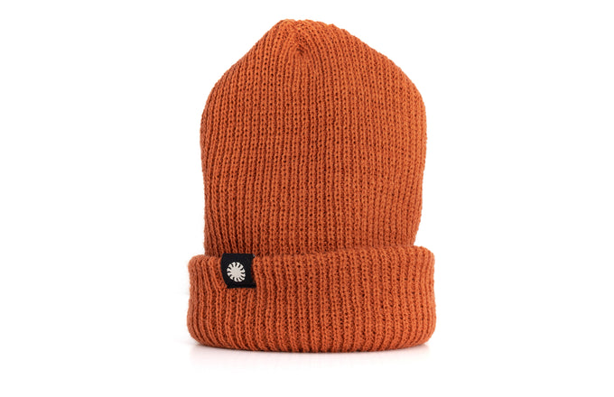 sunski shoulder season beanie burnt sienna standing upright