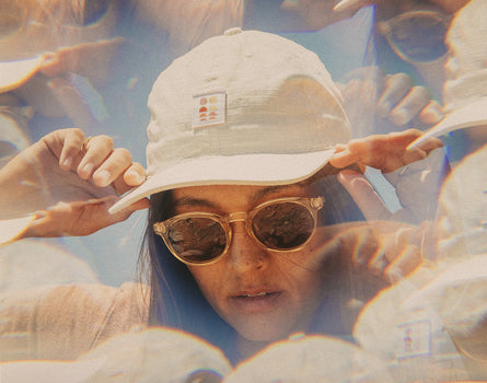 kaleidoscope image of girl wearing sunski sun up hat