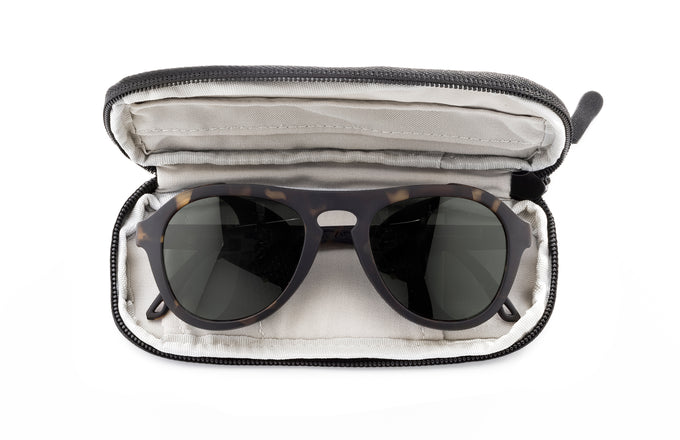 sunski zipper case navy open with shades